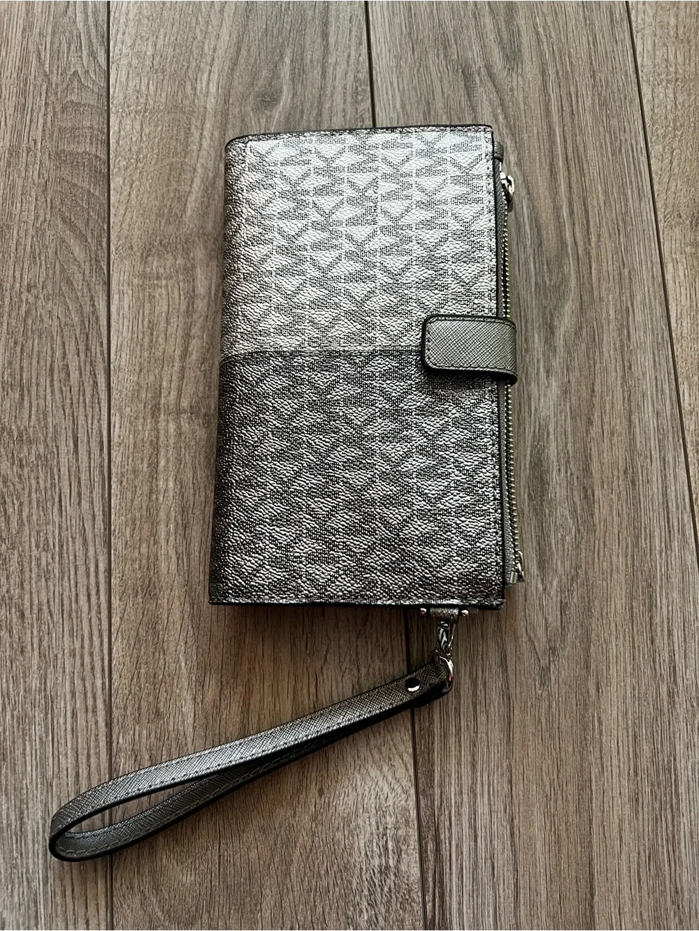 Michael Kors Two-Tone Metallic Logo Wristlet - Silver & Black